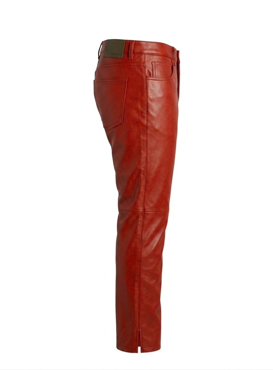 Men's Premium Red Cowskin Leather Pants – Slim Fit Biker Style - Image 4