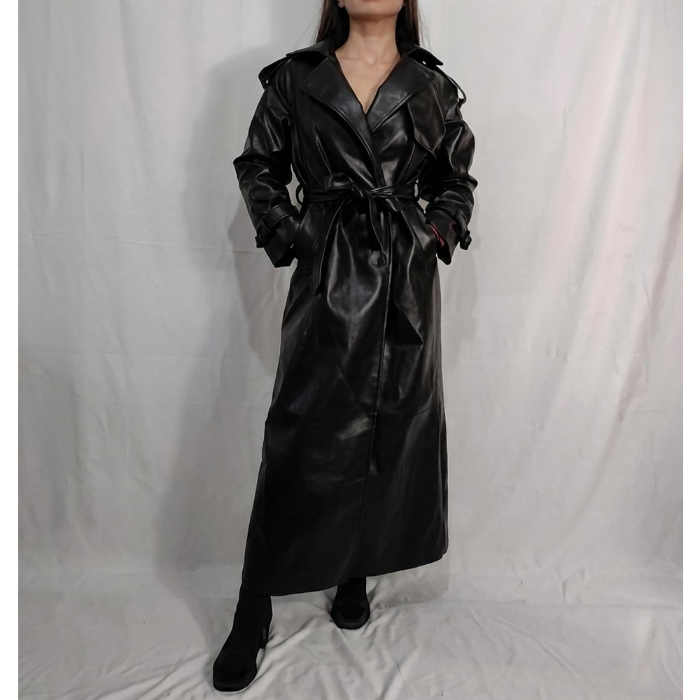 Women's Real Leather Trench Coat - Image 4