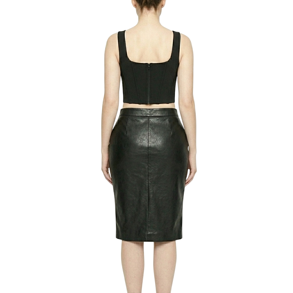LEATHER FRONT SLIT MIDI SKIRT - Image 2