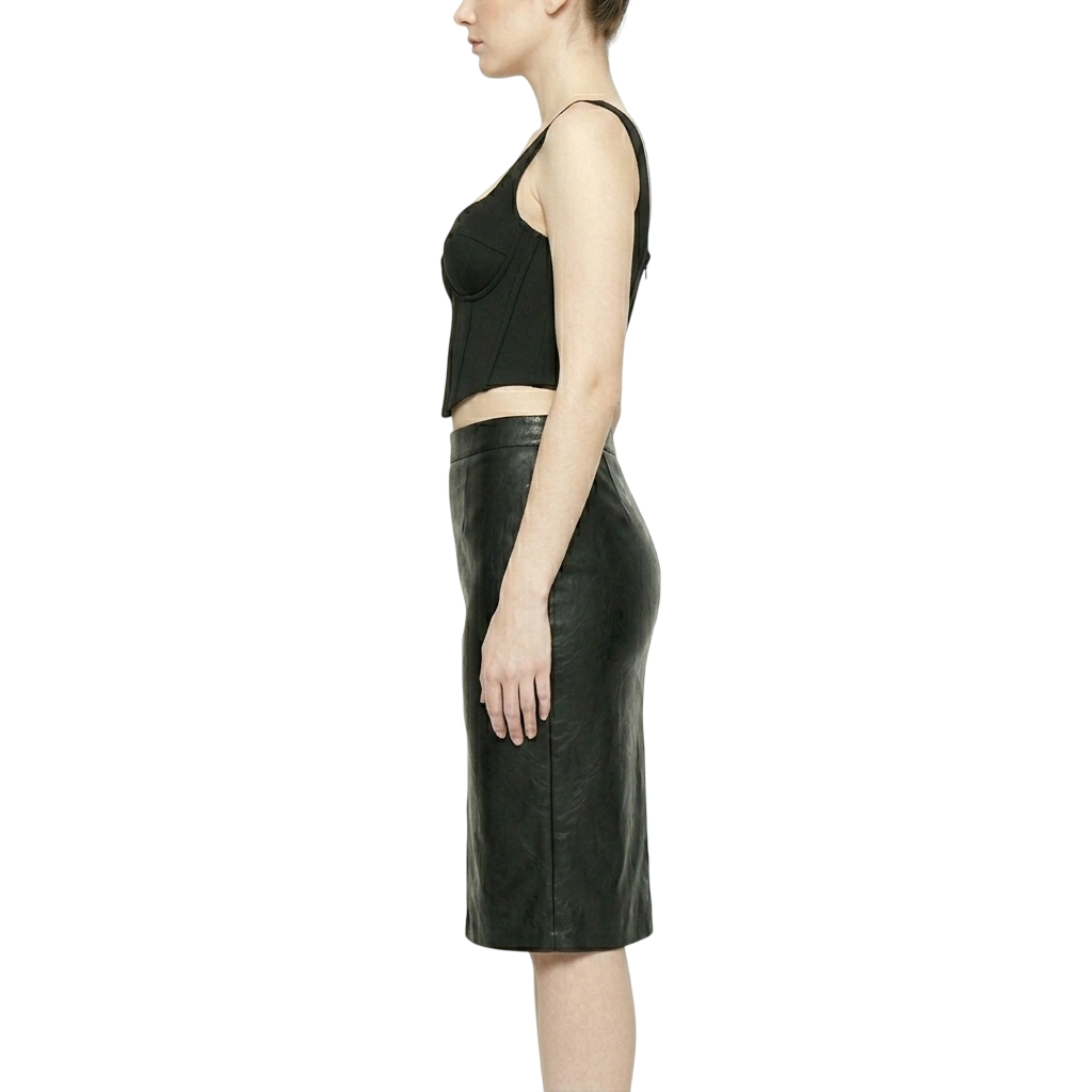 LEATHER FRONT SLIT MIDI SKIRT - Image 3
