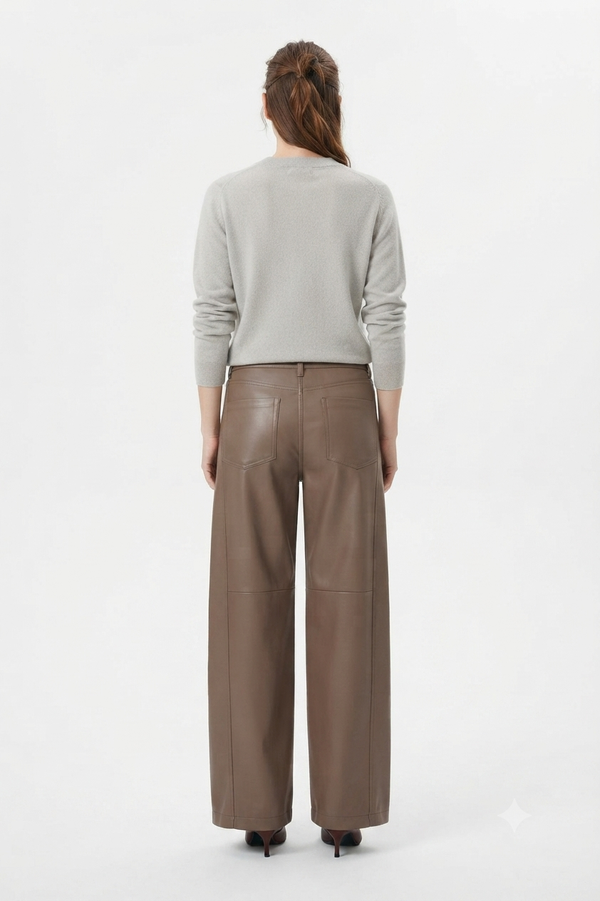 Real Leather Wide Leg Trousers for Women - Image 4
