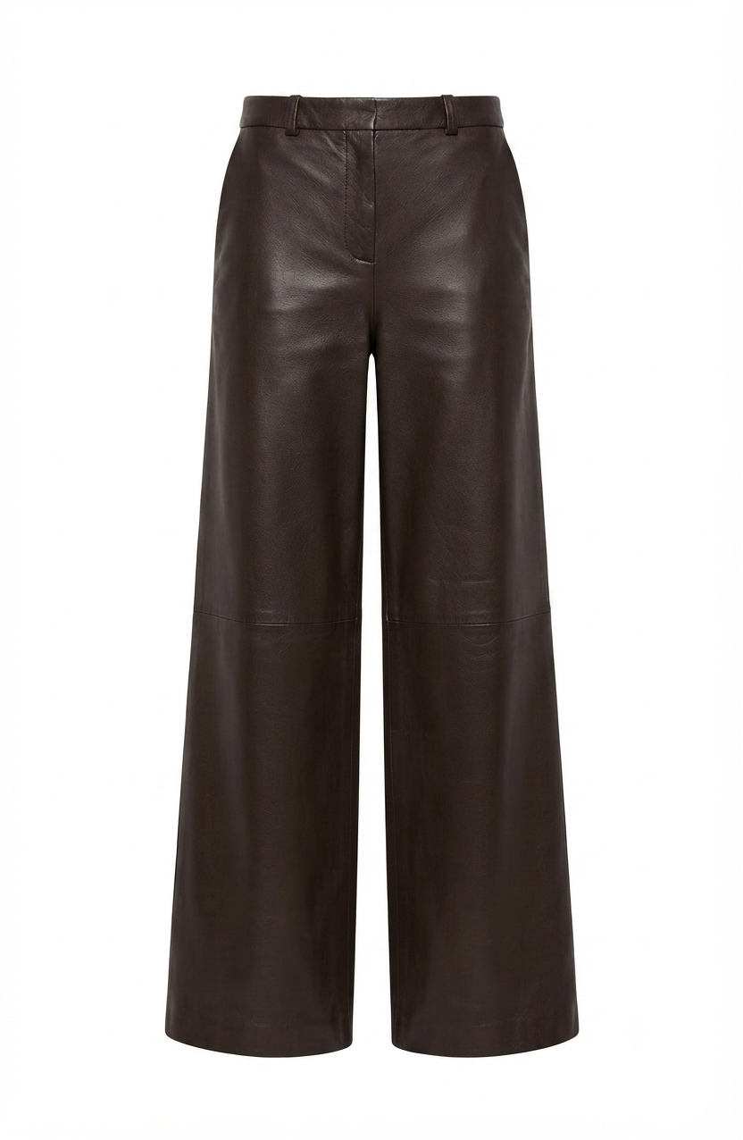 Real Leather Wide-Leg Trousers