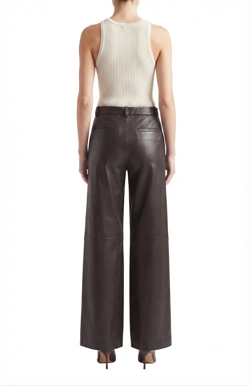 Real Leather Wide-Leg Trousers - Image 4