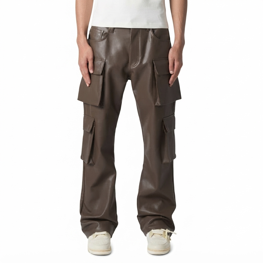 Men's Dark Brown Leather Cargo Pants