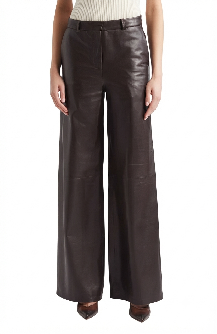 Real Leather Wide-Leg Trousers - Image 2