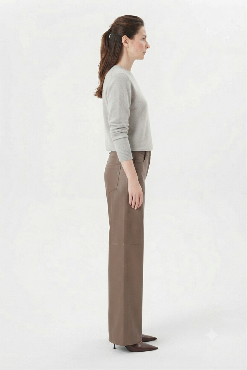 Real Leather Wide Leg Trousers for Women - Image 2