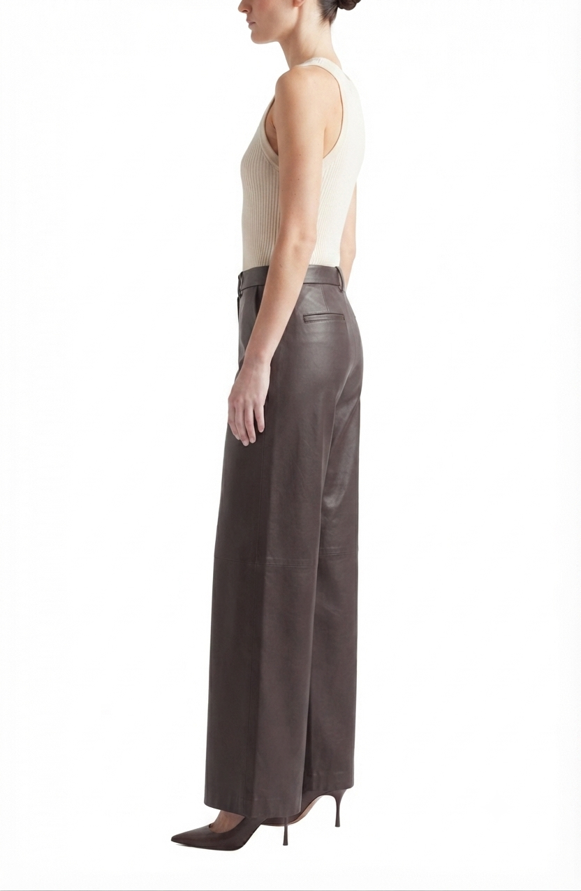 Real Leather Wide-Leg Trousers - Image 3