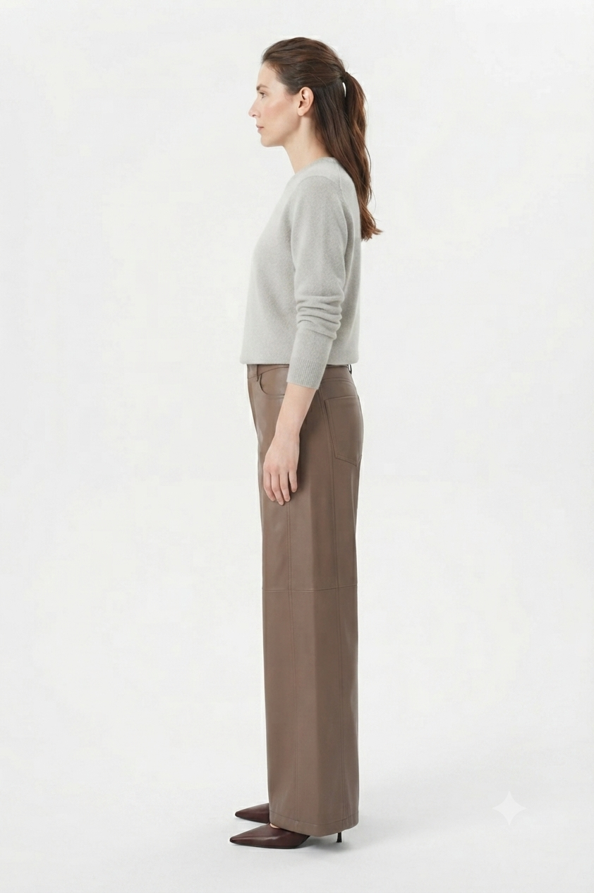 Real Leather Wide Leg Trousers for Women - Image 3