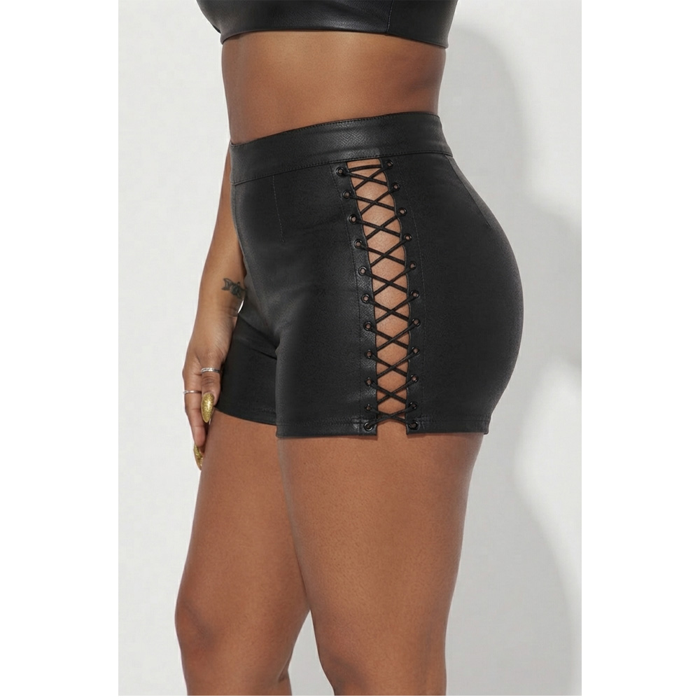 Lace-Up Real Leather Shorts - Image 2
