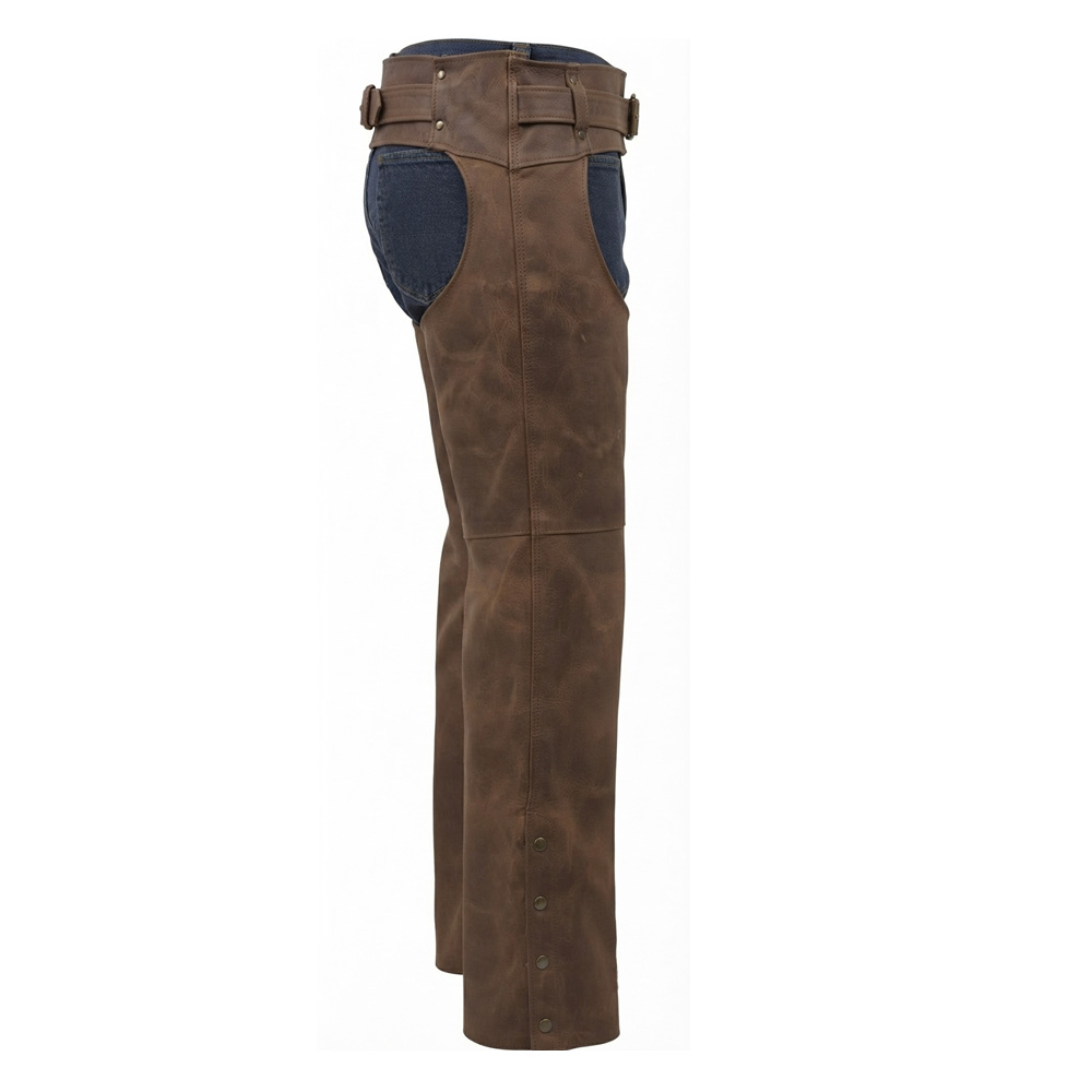 Highlander Rugged Real Leather Distressed Brown Motorcycle Chaps - Image 3