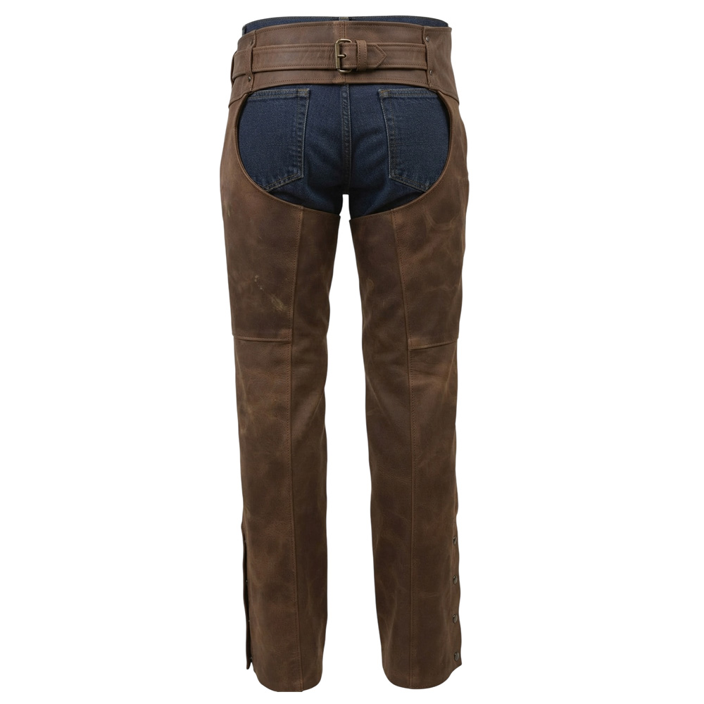 Highlander Rugged Real Leather Distressed Brown Motorcycle Chaps - Image 4