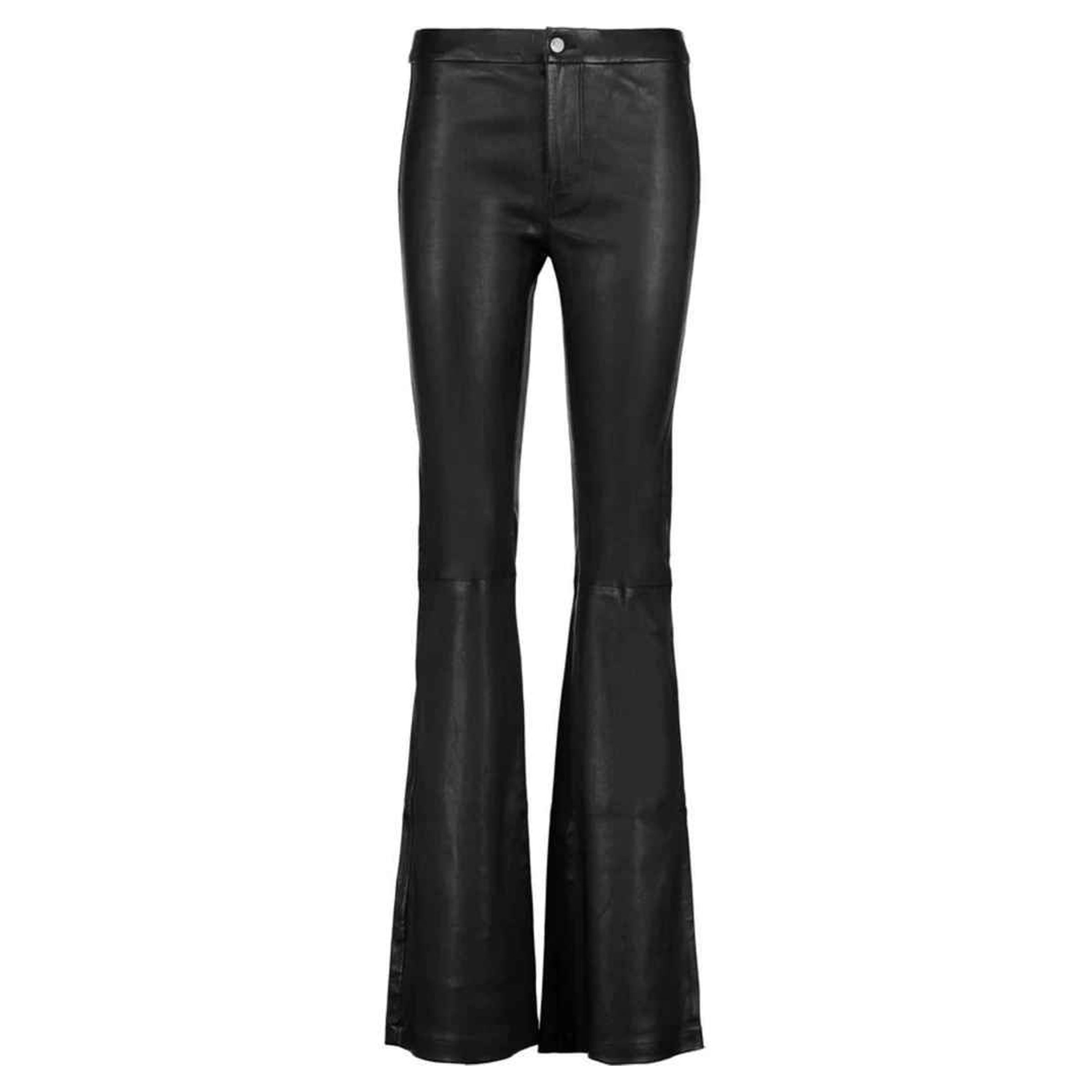 Black Leather Slim Fit Flare Trousers