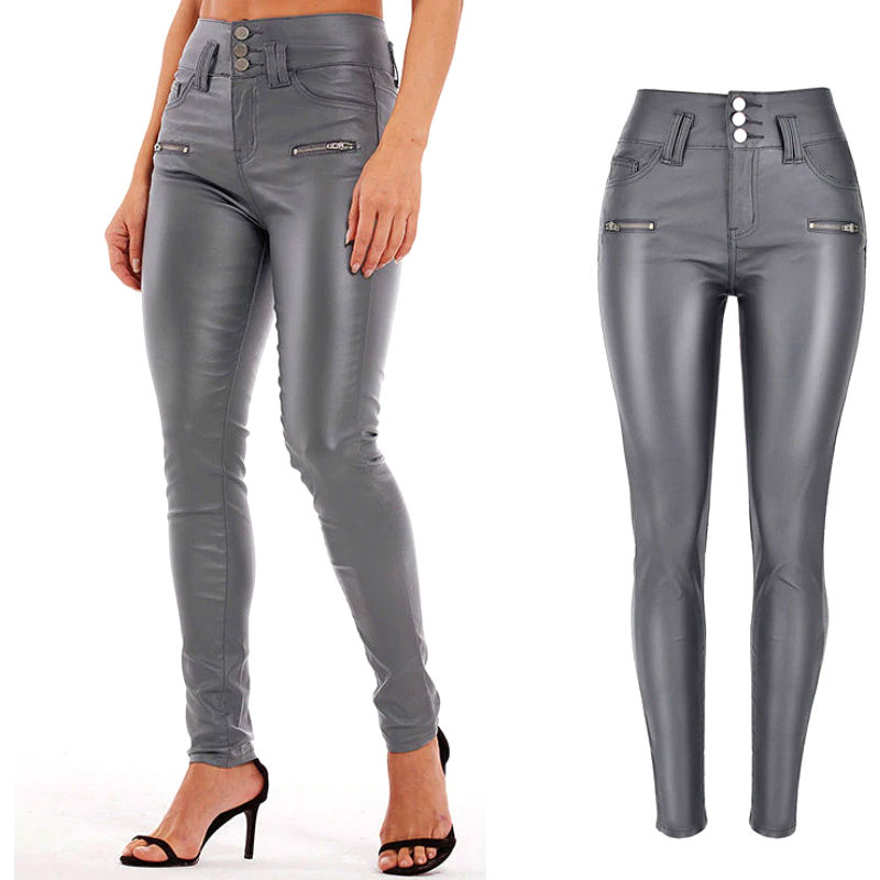 Opel Grey Leather Skinny Trousers - Image 2