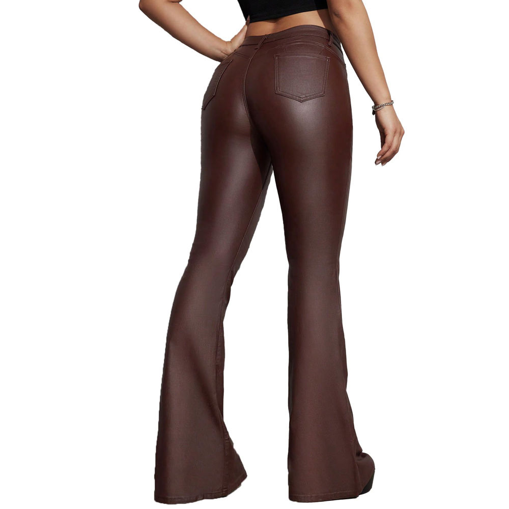 Brown Flare Leather Pants - Image 2