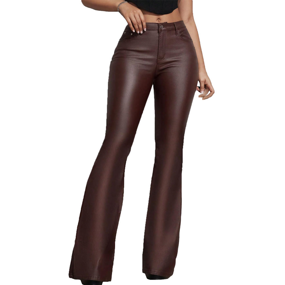 Brown Flare Leather Pants