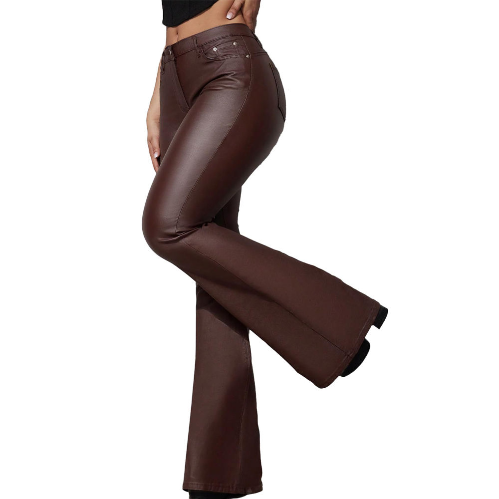 Brown Flare Leather Pants - Image 4